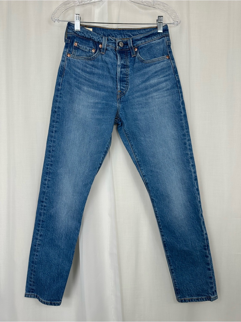 Levis Premium 501 High Rise Skinny Ankle Jeans Medium Wash 25x28 Button Fly